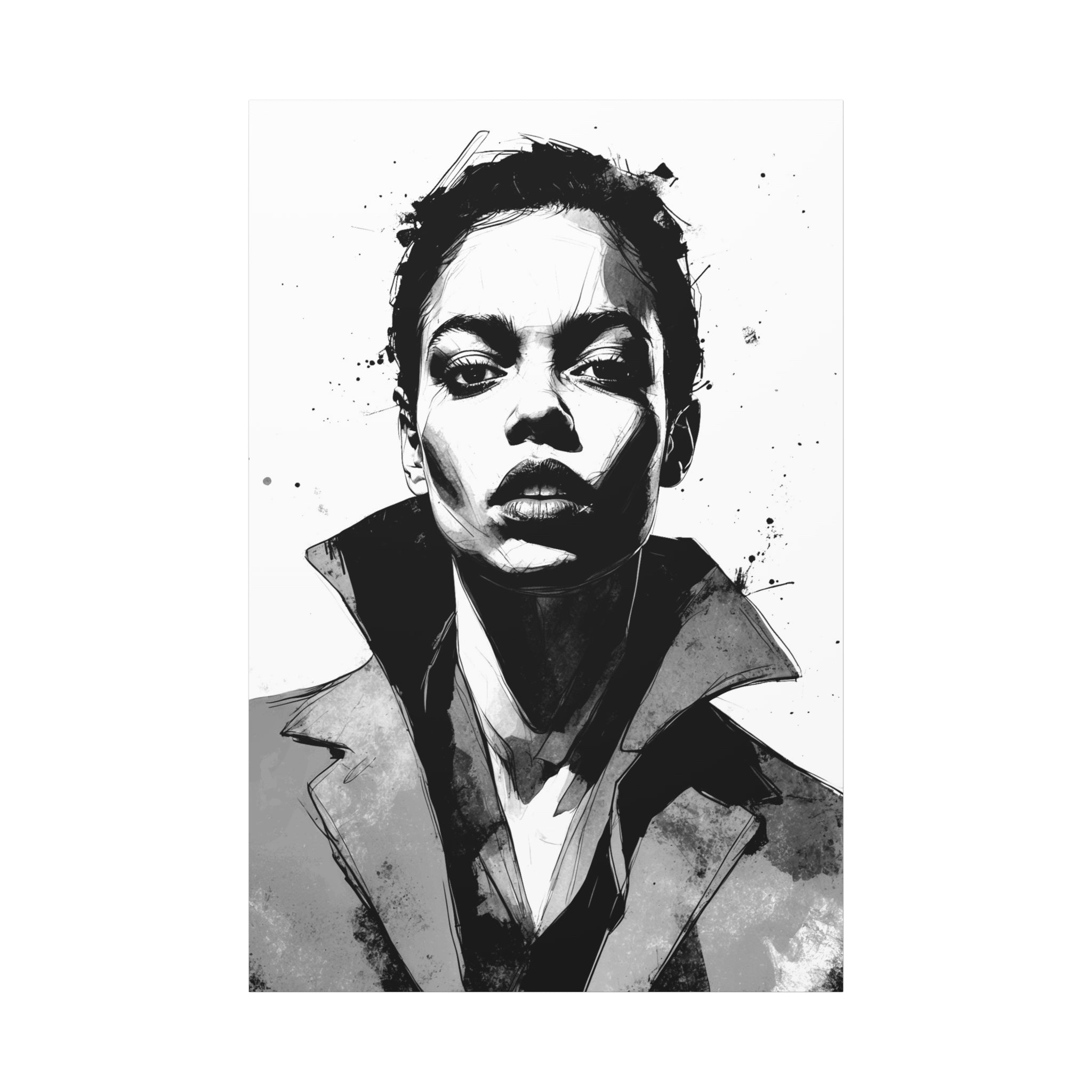 Urban Power Portrait – Black & White Ink Canvas Wall Art