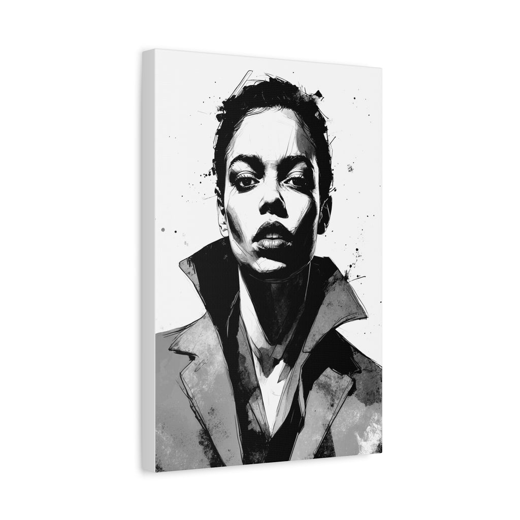 Urban Power Portrait – Black & White Ink Canvas Wall Art