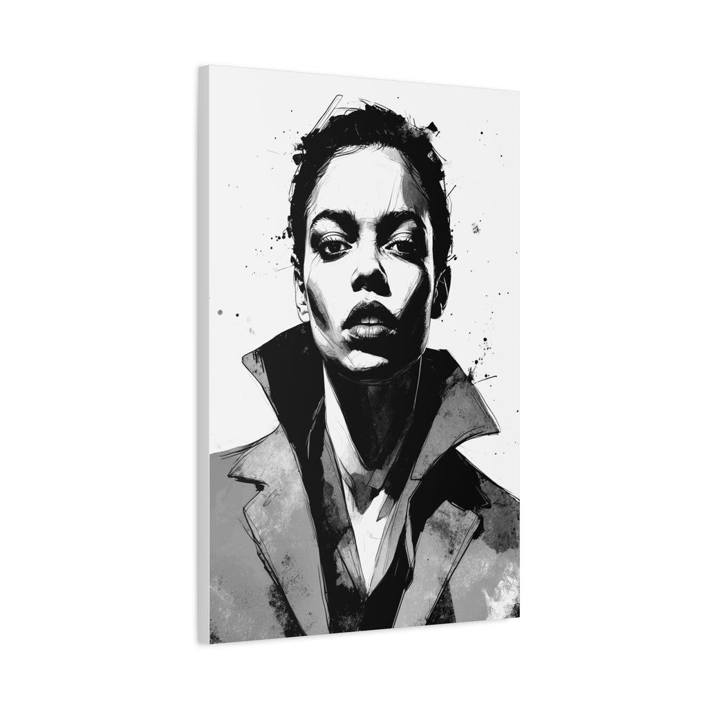 Urban Power Portrait – Black & White Ink Canvas Wall Art