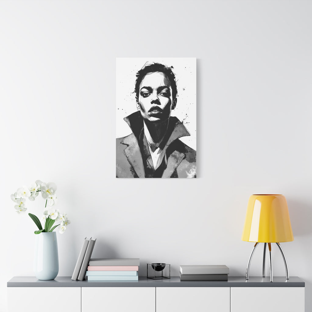 Urban Power Portrait – Black & White Ink Canvas Wall Art