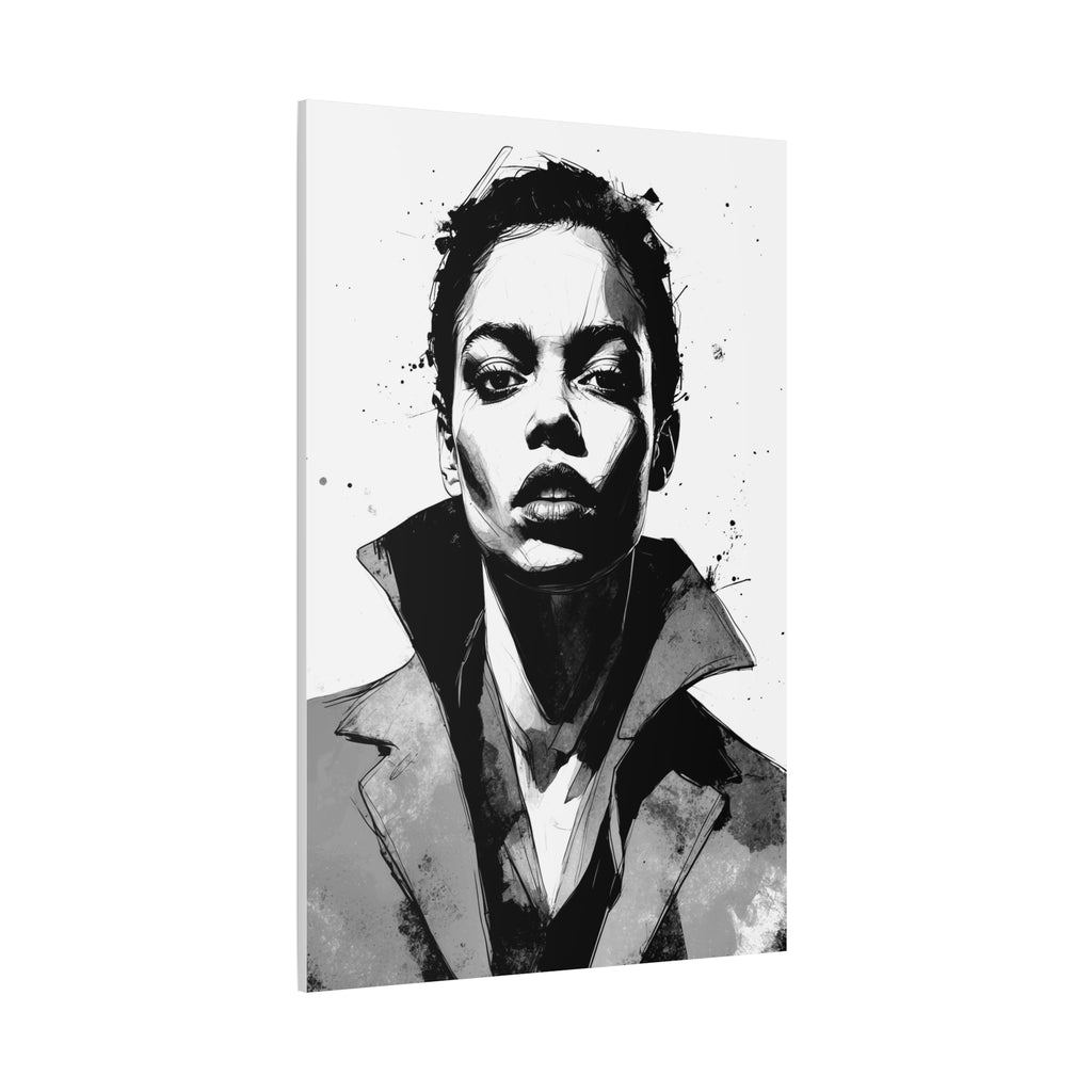 Urban Power Portrait – Black & White Ink Canvas Wall Art