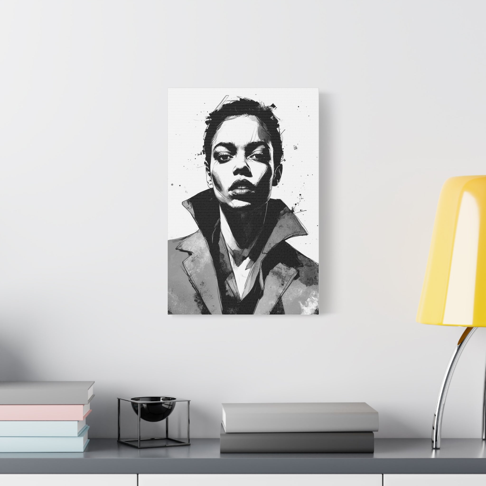 Urban Power Portrait – Black & White Ink Canvas Wall Art