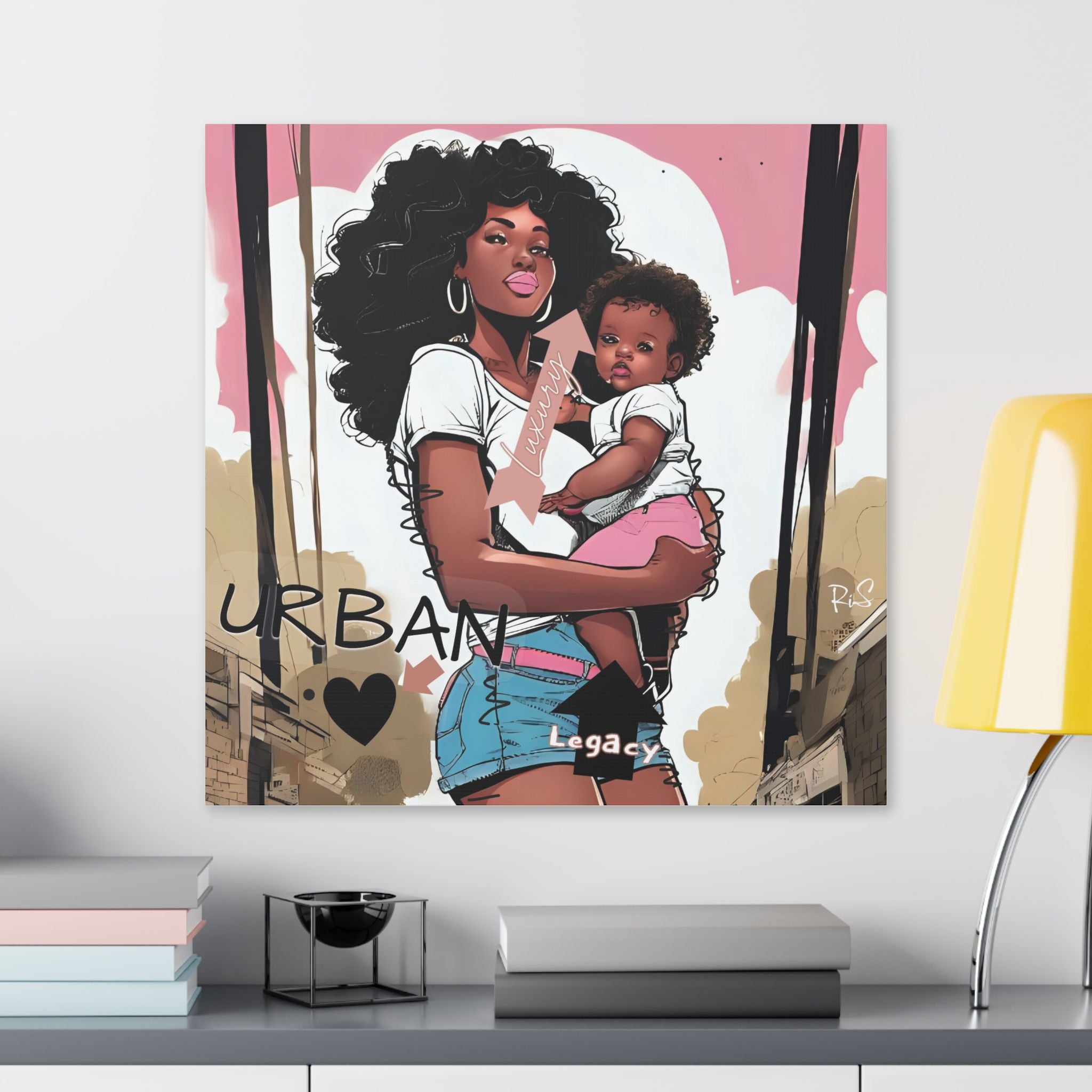 Luxury Urban Legacy - Mother & Daughter Canvas - Art Print, Wall Decor, Black Woman and Child Artwork