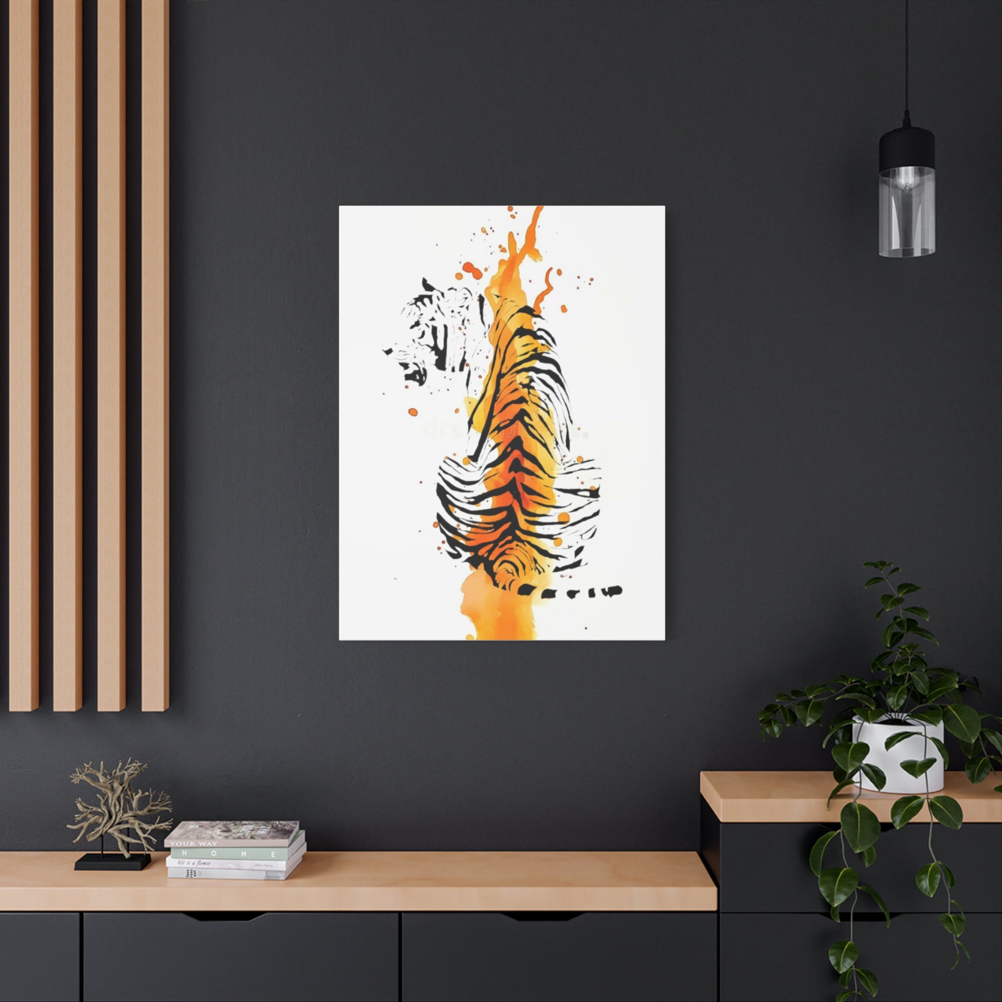 "Spirit of Strength” Tiger Canvas Wall Art – Modern Watercolor Animal Print | Bold Wildlife Home Decor