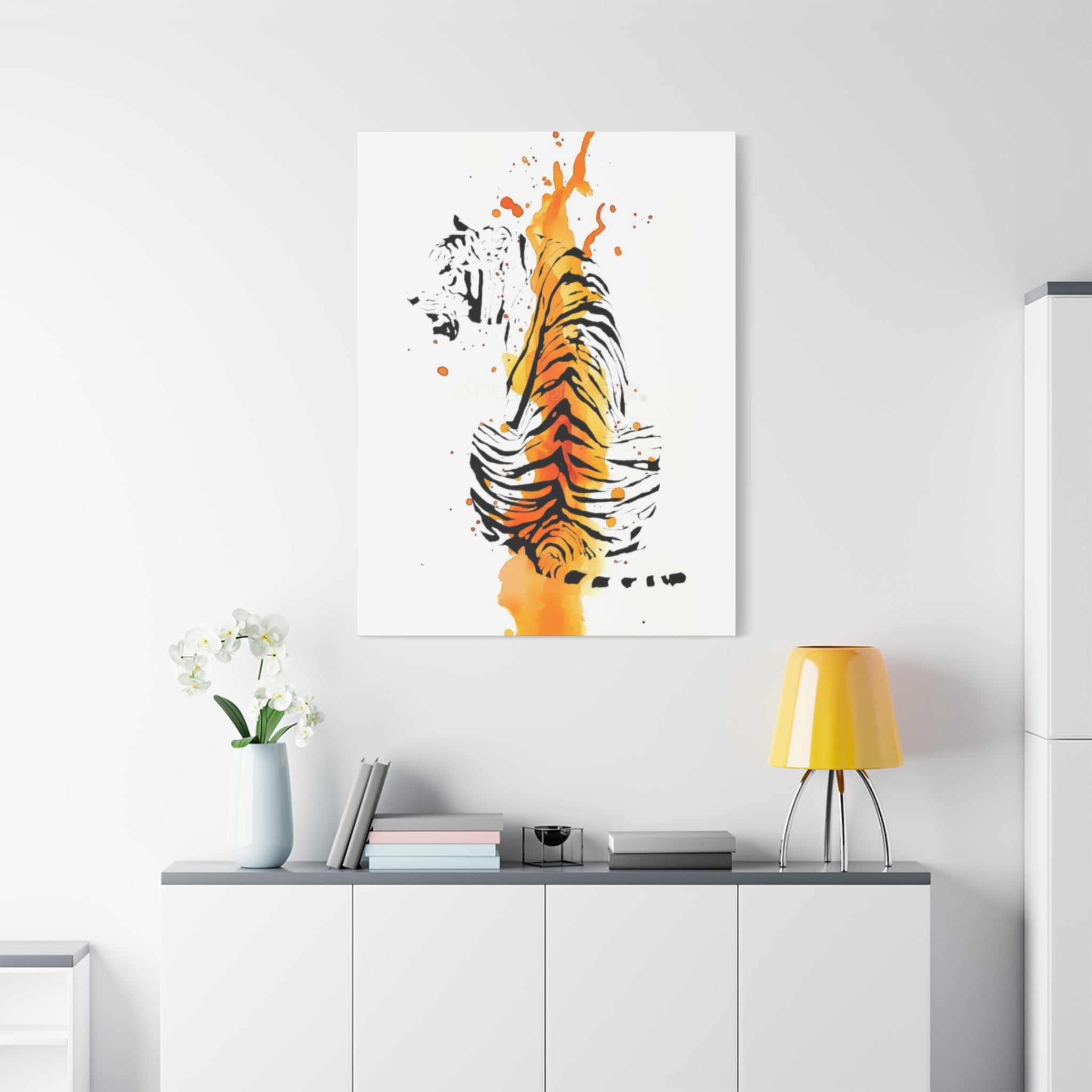 "Spirit of Strength” Tiger Canvas Wall Art – Modern Watercolor Animal Print | Bold Wildlife Home Decor