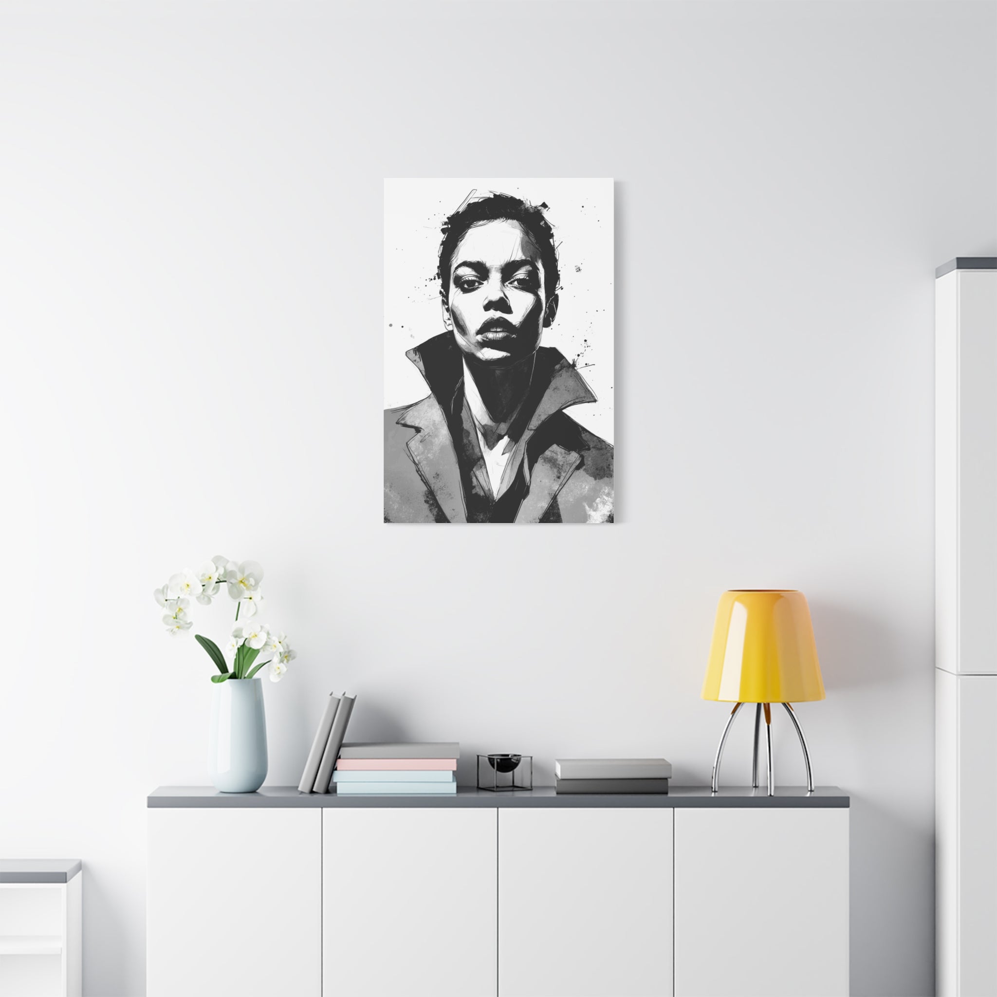 Urban Power Portrait – Black & White Ink Canvas Wall Art