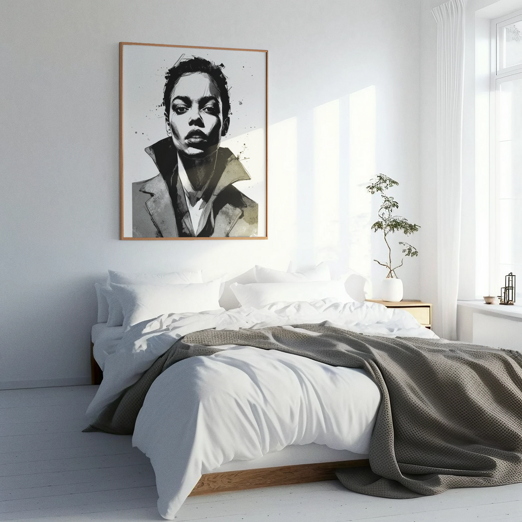 Urban Power Portrait – Black & White Ink Canvas Wall Art