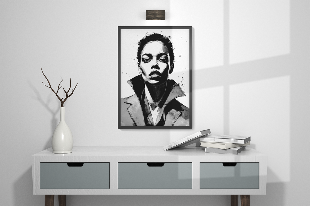 Urban Power Portrait – Black & White Ink Canvas Wall Art