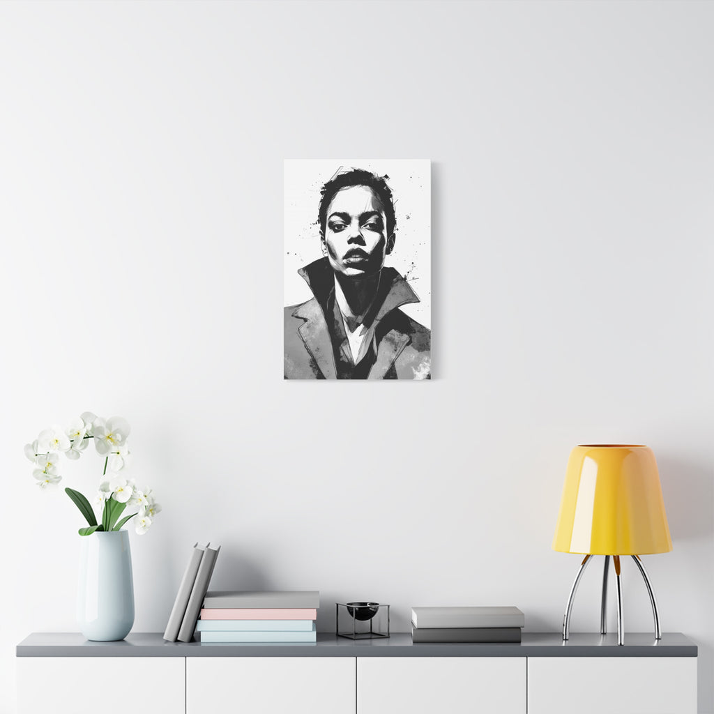 Urban Power Portrait – Black & White Ink Canvas Wall Art