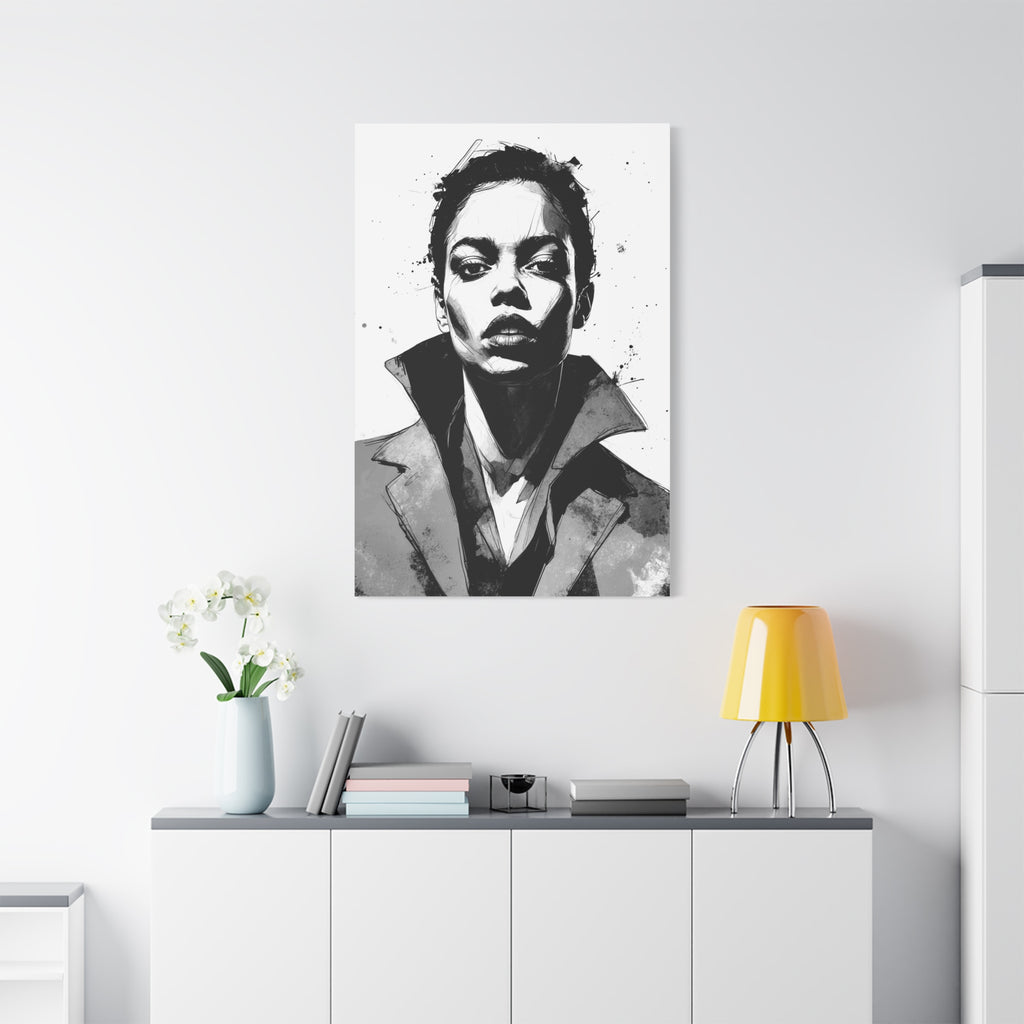 Urban Power Portrait – Black & White Ink Canvas Wall Art